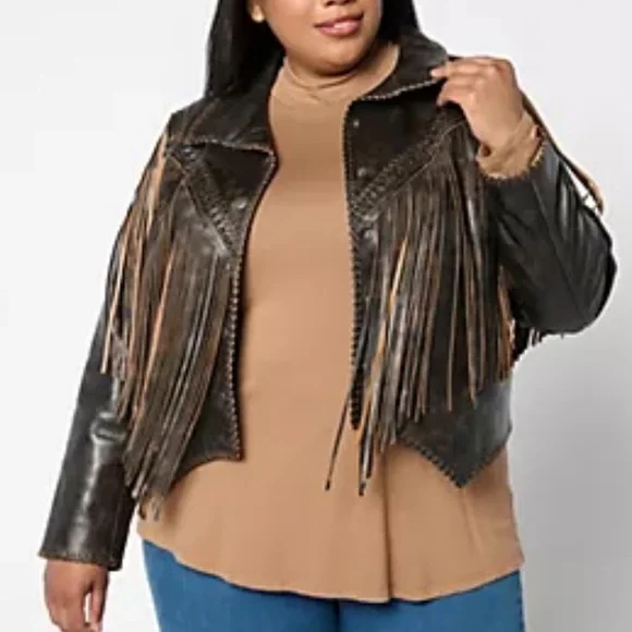 American West by Carolyn Pollack two tone fridge Leather Jacket - Picture 5 of 5